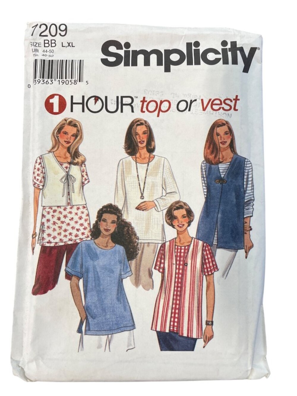 Vintage 90s Simplicity 7209 Sewing Pattern Large-XL Misses Top & Vest UNCUT
